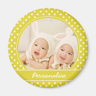 Imán Personalizado de puntos de polka amarillo brillant