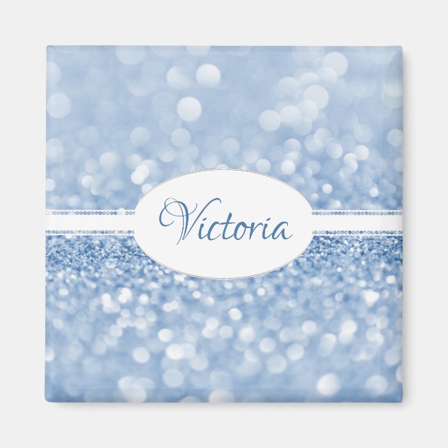 Imán personalizado de Purpurina azul (Frente)