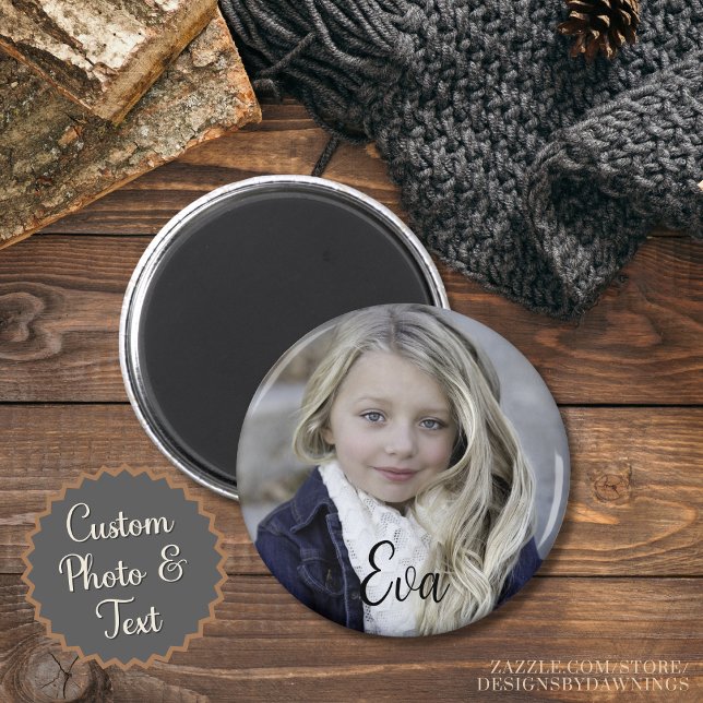 Imán Personalizado de texto y foto personalizada (zazzle.com/store/
designsbydawnings)