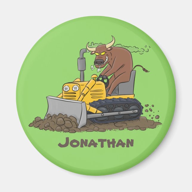 Imán Personalizado del bulldozer cómico que conduce un  (Frente)