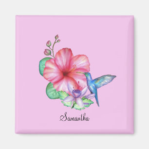 Imán Personalizado del Colibrí Floral Tropical