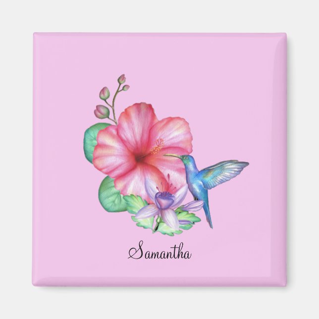 Imán Personalizado del Colibrí Floral Tropical (Frente)