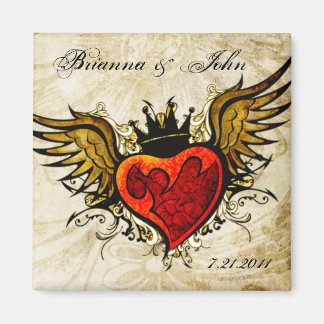 Imán personalizado del corazón alado del tatuaje v