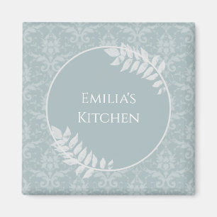 Imán personalizado Dusty Blue Elegant Damask