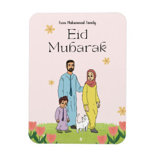 Imán Personalizado Eid Mubarak Familia Musulmana y Gato