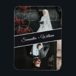 Imán Personalizado Elegante Y Moderno 2 Boda De Fotos<br><div class="desc">Celebra el amor con este elegante imán de bodas personalizado que incluye dos fotos personalizadas de la novia y el novio con sus nombres mostrados en un elegante cartel diagonal. Un diseño moderno y atemporal, perfecto para los favores matrimoniales, guardar las fechas, o como un regalo para la familia y...</div>