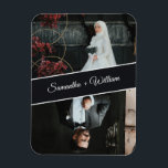 Imán Personalizado Elegante Y Moderno 2 Boda De Fotos<br><div class="desc">Celebra el amor con este elegante imán de bodas personalizado que incluye dos fotos personalizadas de la novia y el novio con sus nombres mostrados en un elegante cartel diagonal. Un diseño moderno y atemporal, perfecto para los favores matrimoniales, guardar las fechas, o como un regalo para la familia y...</div>