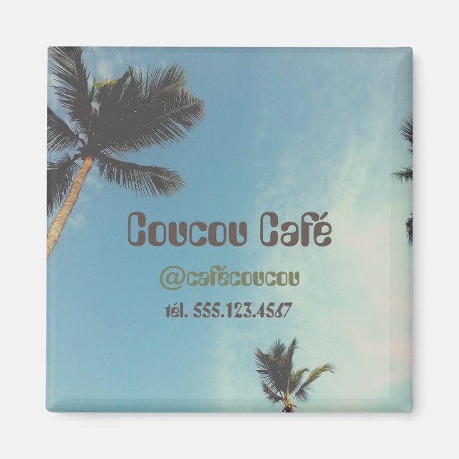 Imán Personalizado empresa promotor retro palmeras (Frente)