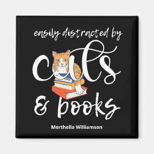 Imán Personalizado FÁCILMENTE DISTRAÍDO POR GATOS Y LIB