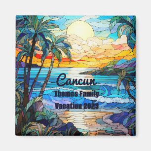Imán Personalizado Familia Cancun Vacaciones Faux Stain