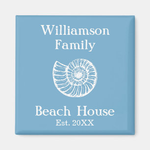 Imán Personalizado Family Beach House Shell Blue