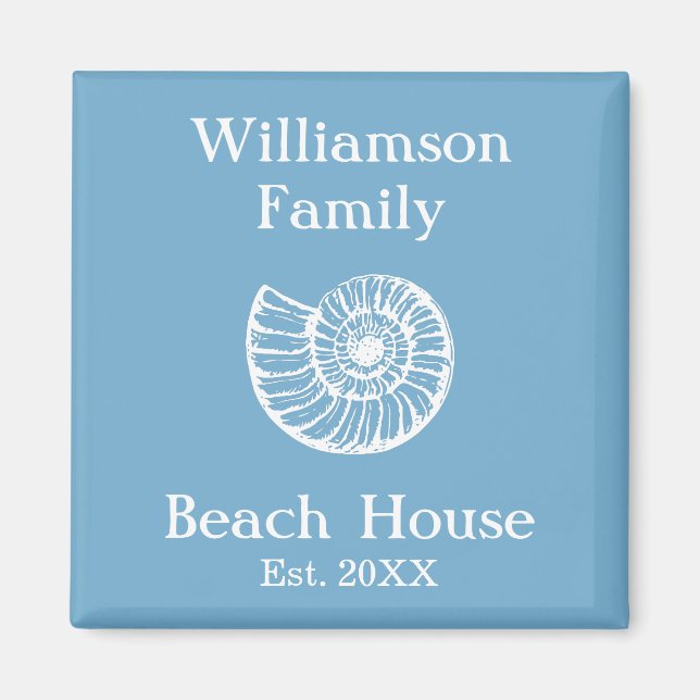 Imán Personalizado Family Beach House Shell Blue (Frente)