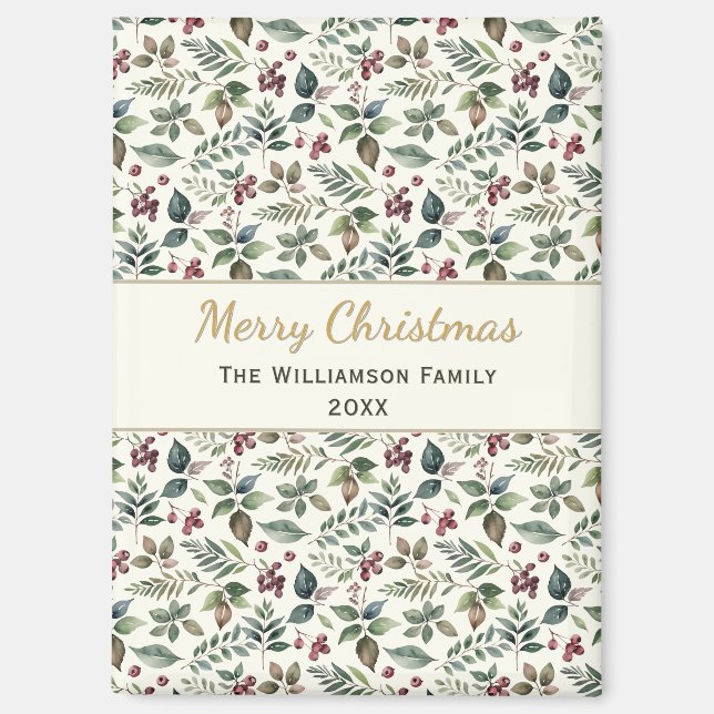 Imán personalizado Feliz Navidad Botánica Rústica (Anverso)