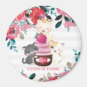 Imán Personalizado floral caprichoso Gatos Cubierta de