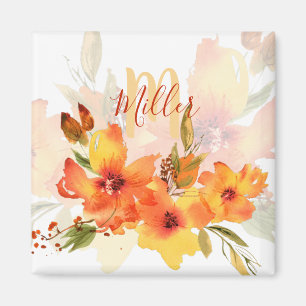 Imán Personalizado floral otoño acuarela naranja 