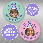 Imán Personalizado Foto Gorra del partido Cumpleaños Ke<br><div class="desc">Estos imanes festivos hacen el recuerdo perfecto para recordar un cumpleaños especial. Personaliza con la foto,  nombre y año del niño de cumpleaños. También puede cambiar los colores del texto y del fondo.</div>