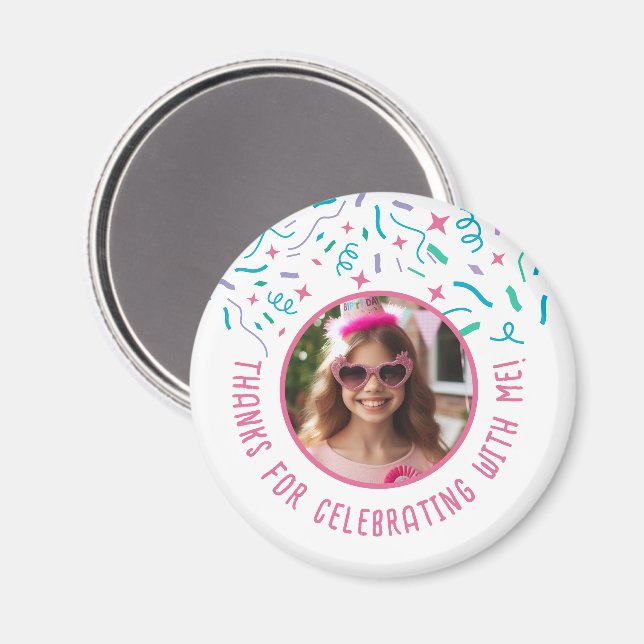 Imán Personalizado Foto Nombre Confetti Celebración Gra (Anverso/Reverso)