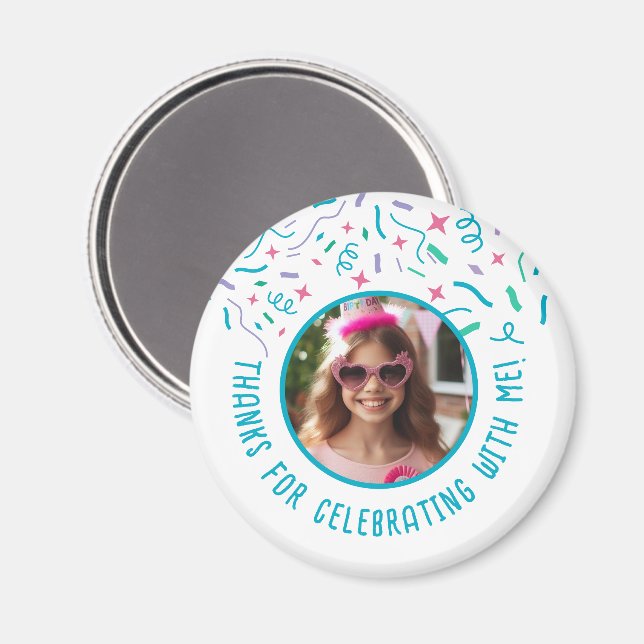 Imán Personalizado Foto Nombre Confetti Celebración Gra (Anverso/Reverso)