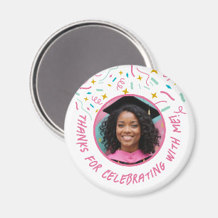 Imán Personalizado Foto Nombre Confetti Graduación Grac