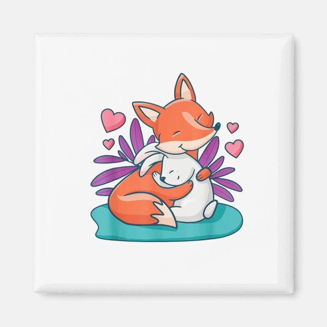Imán Personalizado Fox Bunny Rabbit Hug Friends Love Ea (Frente)
