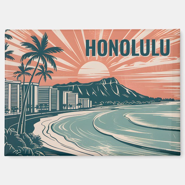 Imán Personalizado Honolulu Waikiki Diamond Head Scenic (Anverso)