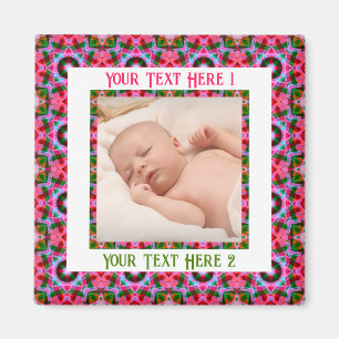 Imán Personalizado Jolly First Christmas Pink Photo Gre