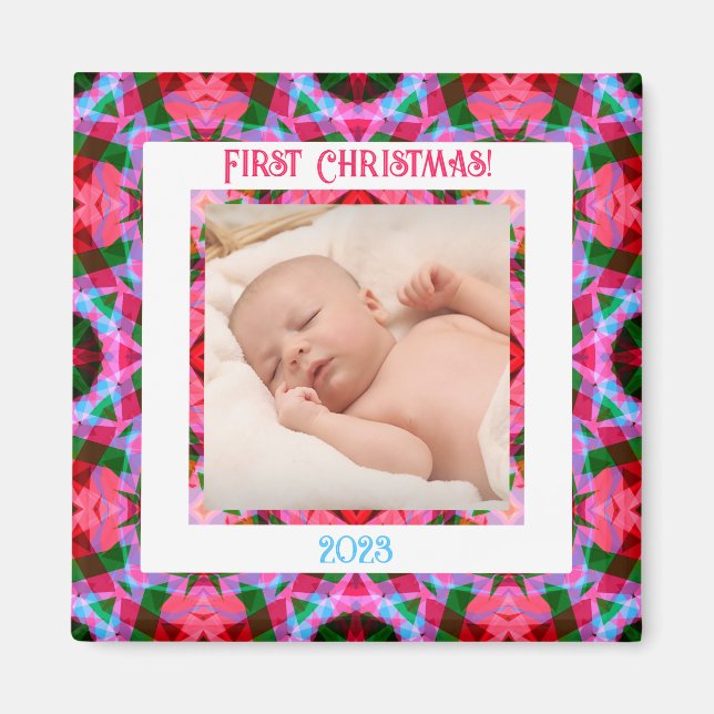 Imán Personalizado Jolly Navidades festivos foto rosa (Frente)