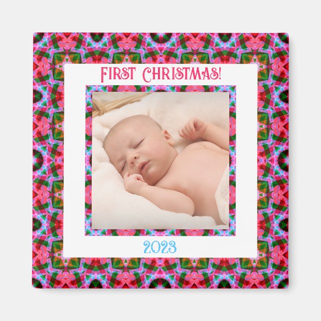 Imán Personalizado Jolly Navidades festivos foto rosa (Frente)