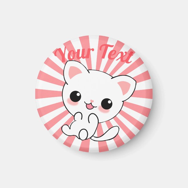 Imán Personalizado Kawaii White Kitten (Frente)