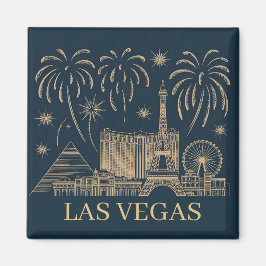 Imán Personalizado Las Vegas Skyline Gold Line Art Vint