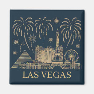 Imán Personalizado Las Vegas Skyline Gold Line Art Vint