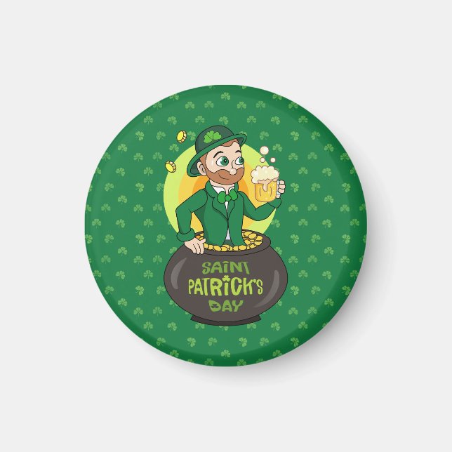 Imán Personalizado leprechaun en una olla de oro sosten (Frente)