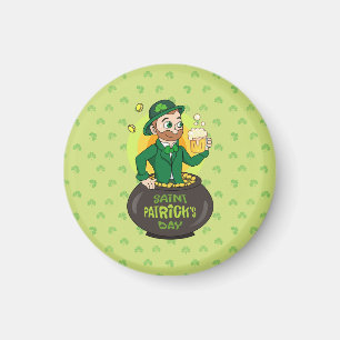 Imán Personalizado leprechaun en una olla de oro sosten