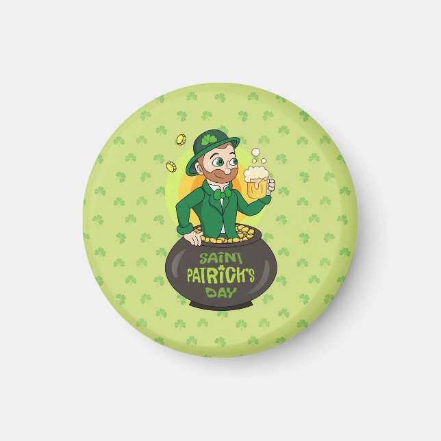 Imán Personalizado leprechaun en una olla de oro sosten (Frente)