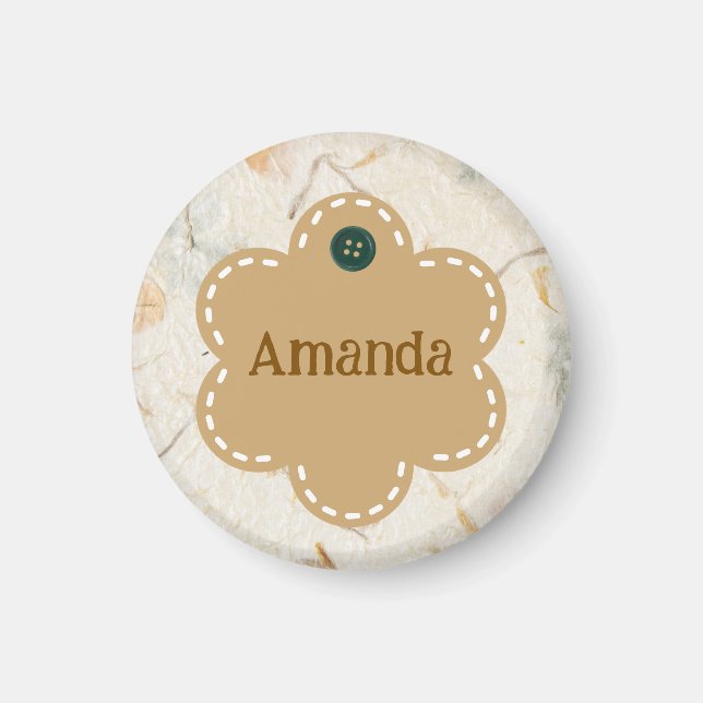 Imán Personalizado linda orilla marrón en forma floral (Frente)