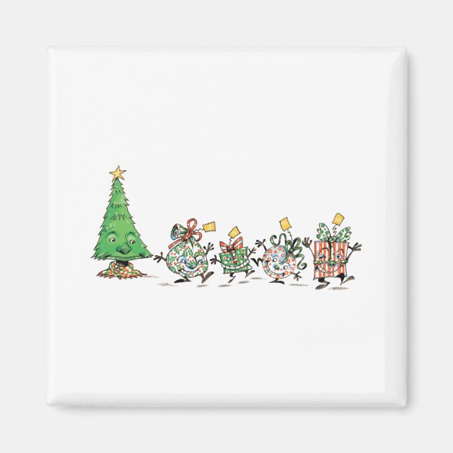 Imán Personalizado lindo bailando regalos navideños y á (Frente)