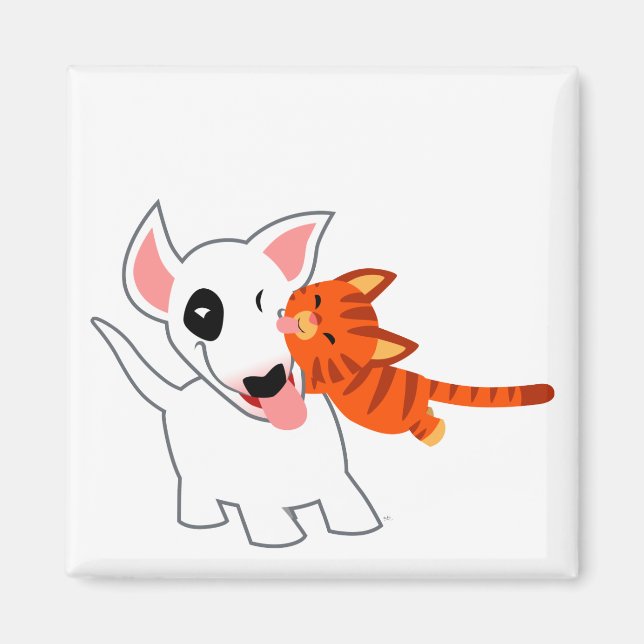 Imán Personalizado lindo Bull Terrier y Kitten Magnet (Frente)