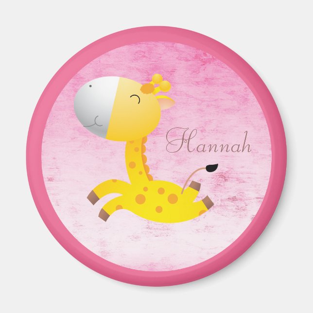 Imán Personalizado lindo Giraffe Rosa Personalizado (Frente)