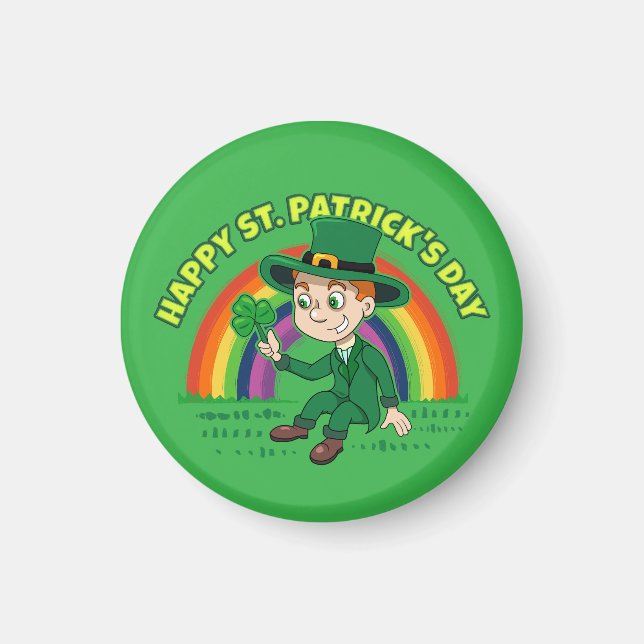 Imán Personalizado lindo leprechaun con shamrock y arco (Frente)