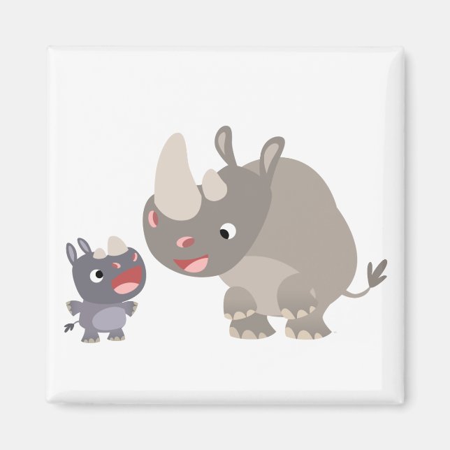 Imán Personalizado lindo Rhino Baby & Big Rhino Magnet (Frente)