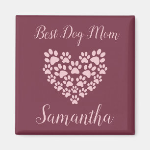 Imán personalizado Mejor Mamá Perro Granate