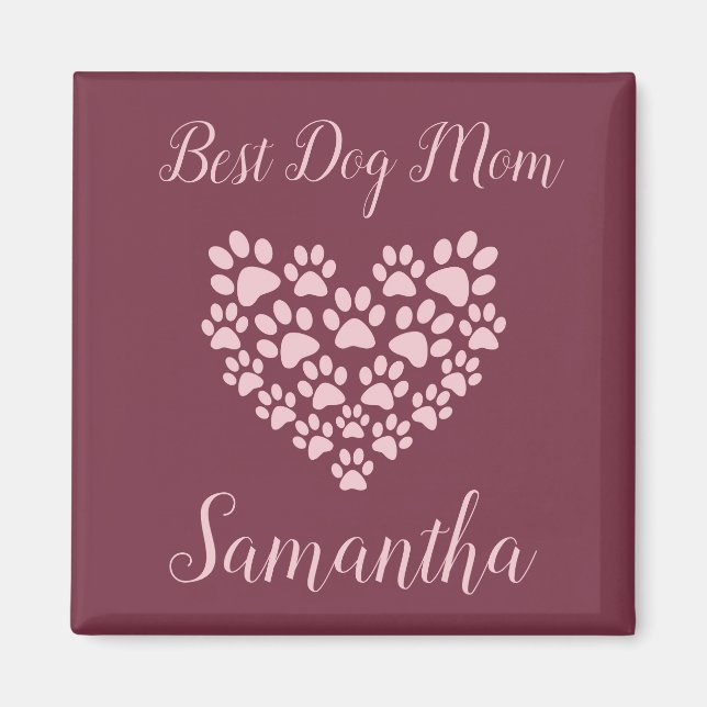 Imán personalizado Mejor Mamá Perro Granate (Frente)