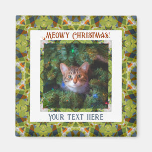 Imán Personalizado Merry Christmas Green Cat Mascota Fo