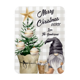 Imán Personalizado Merry Christmas Watercolor Gnome Pla