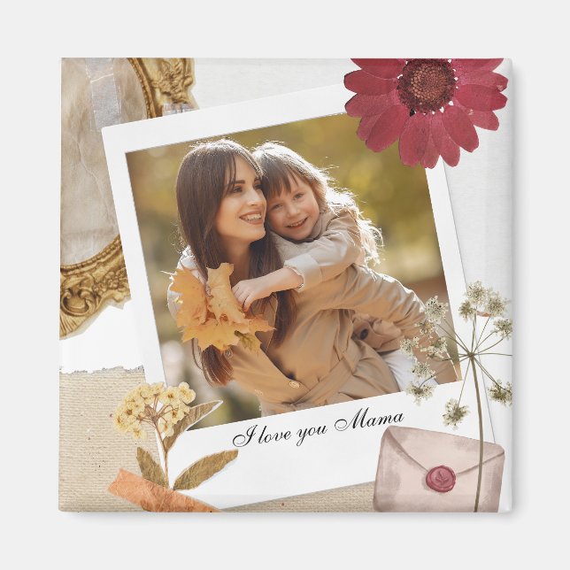 Imán Personalizado moderno te amo foto de mamá (Frente)