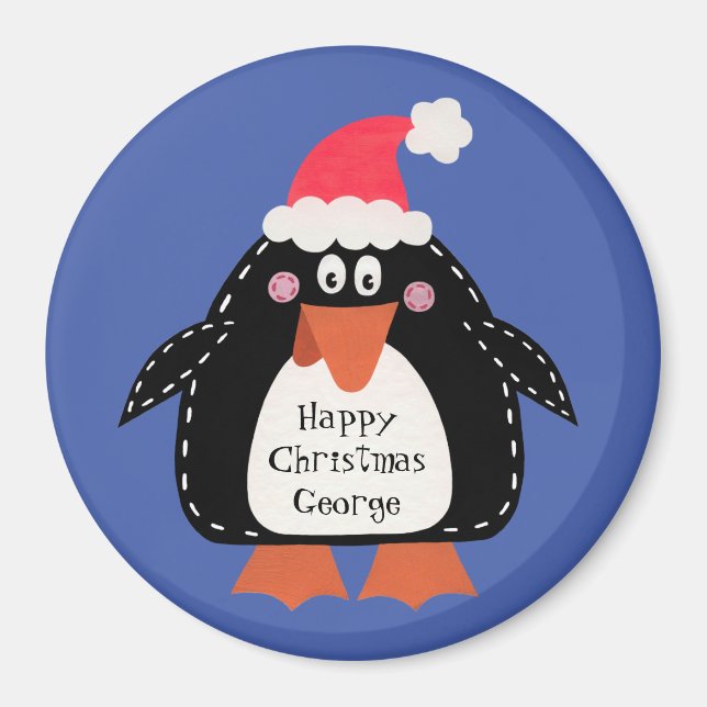 Imán Personalizado Navidades del pingüino cute repartie (Frente)