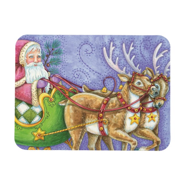 Imán Personalizado Navidades Santa Claus Sleigh Reindee (Horizontal)