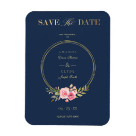 Imán Personalizado Navy Elegant Boda de guirnaldas rosa