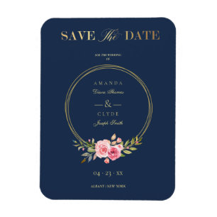 Imán Personalizado Navy Elegant Boda de guirnaldas rosa