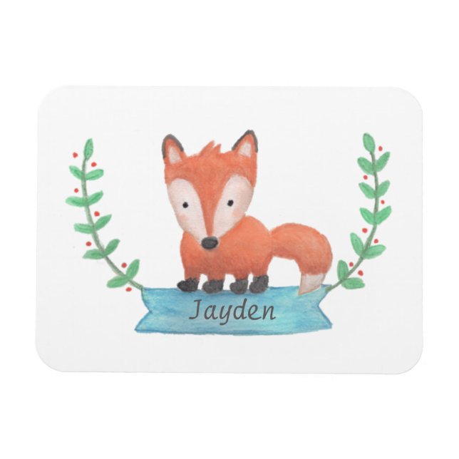 Imán personalizado para niños de zorro del bosque  (Horizontal)
